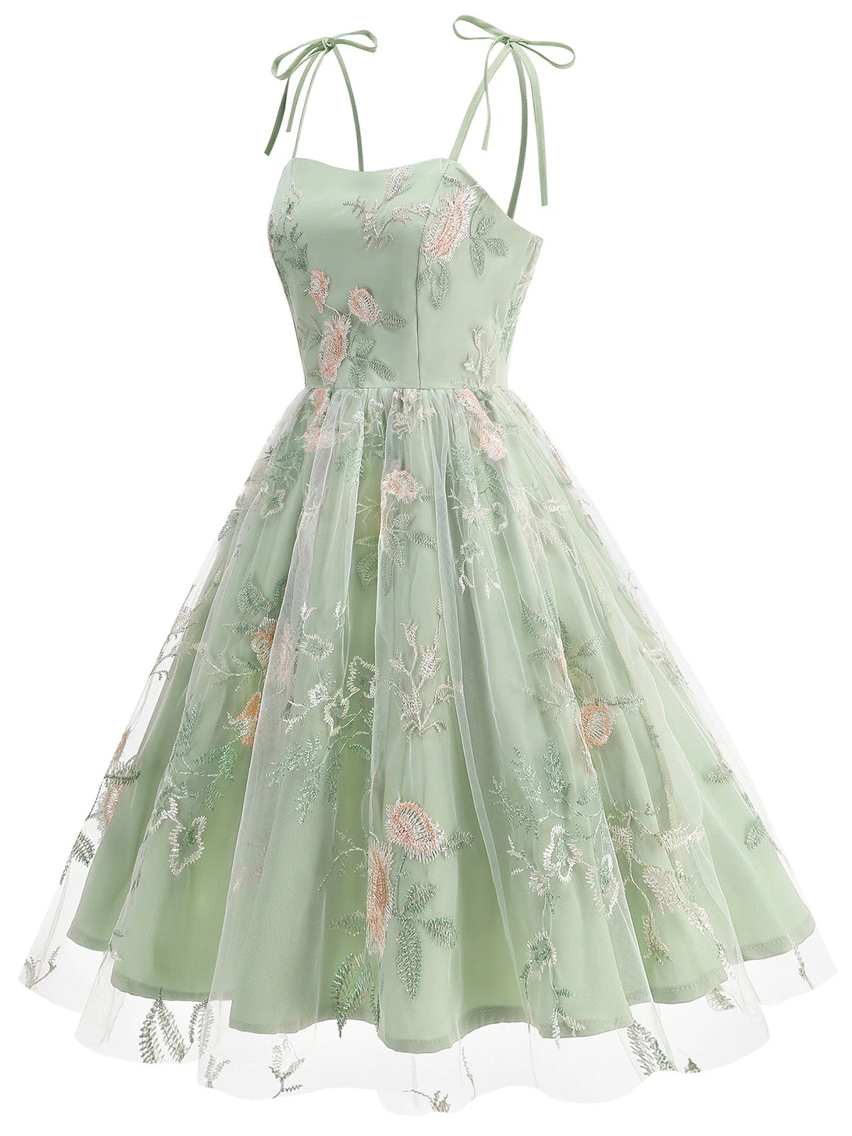 Robe Midi Florale Tulle Bleu Années 1950 - Image 20
