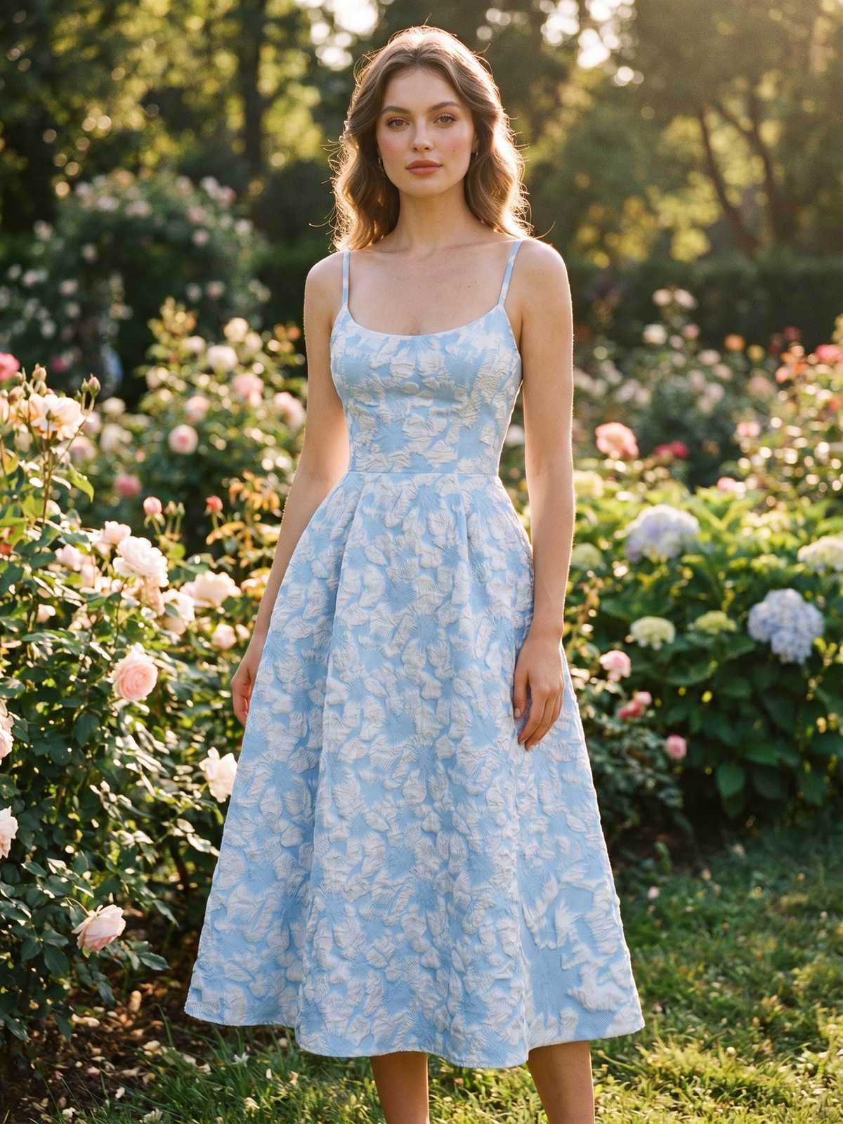 Robe midi rose fines bretelles floral années 1950 - Image 6