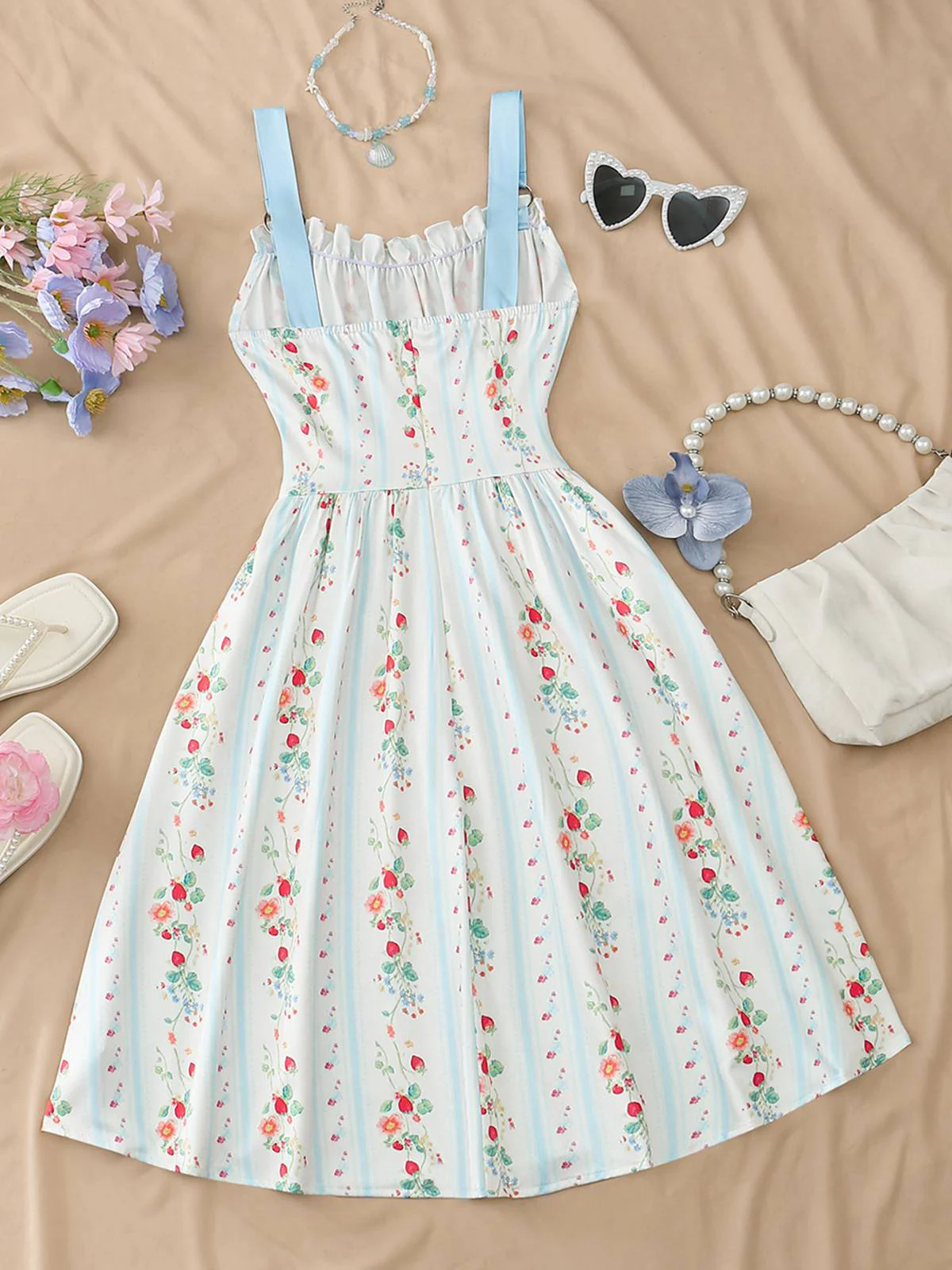 Robe Midi Bretelles Fleur Rose Années 1950 - Image 24