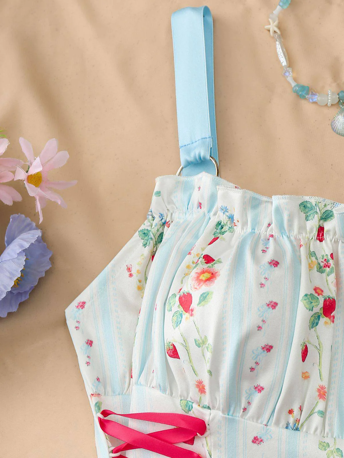 Robe Midi Bretelles Fleur Rose Années 1950 - Image 27
