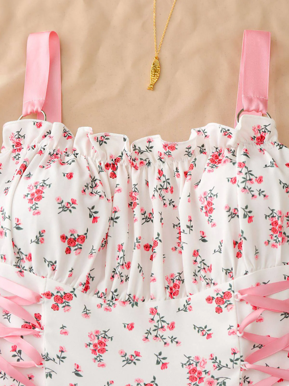 Robe Midi Bretelles Fleur Rose Années 1950 - Image 5