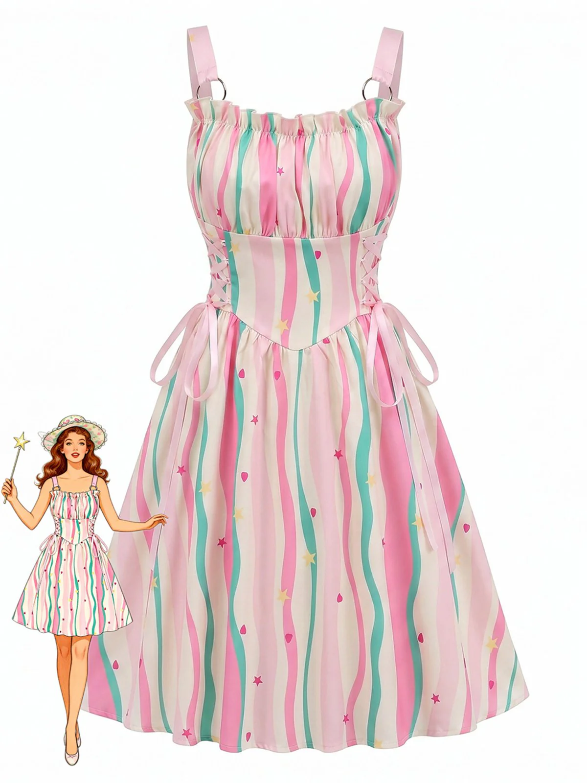 Robe Midi Bretelles Fleur Rose Années 1950 - Image 15