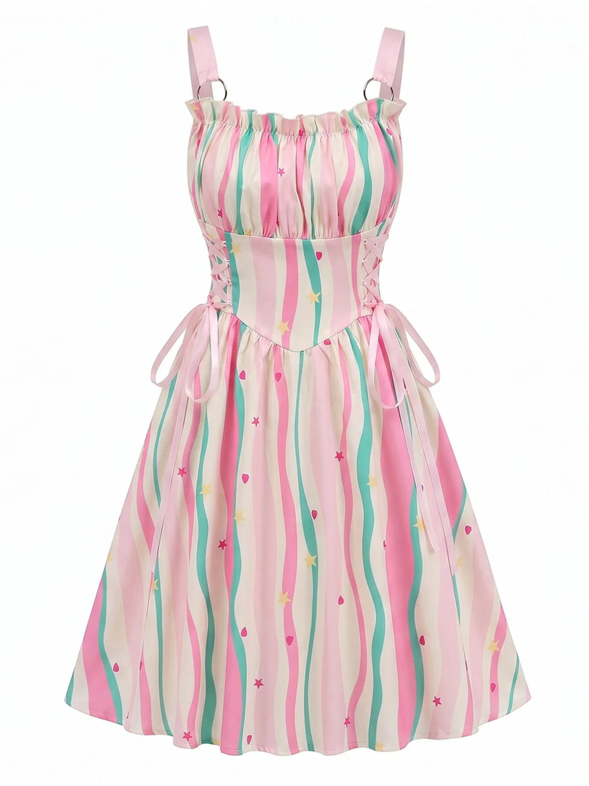 Robe Midi Bretelles Fleur Rose Années 1950 - Image 16