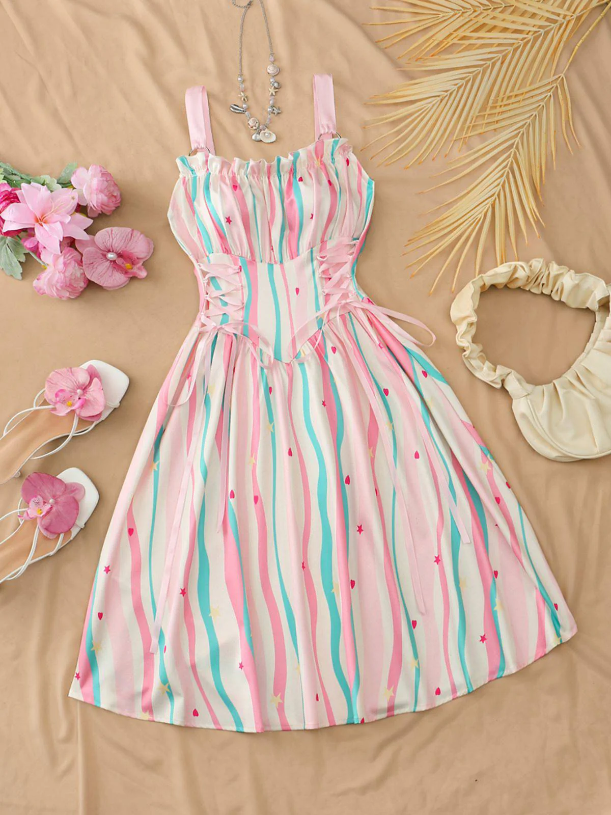 Robe Midi Bretelles Fleur Rose Années 1950 - Image 17