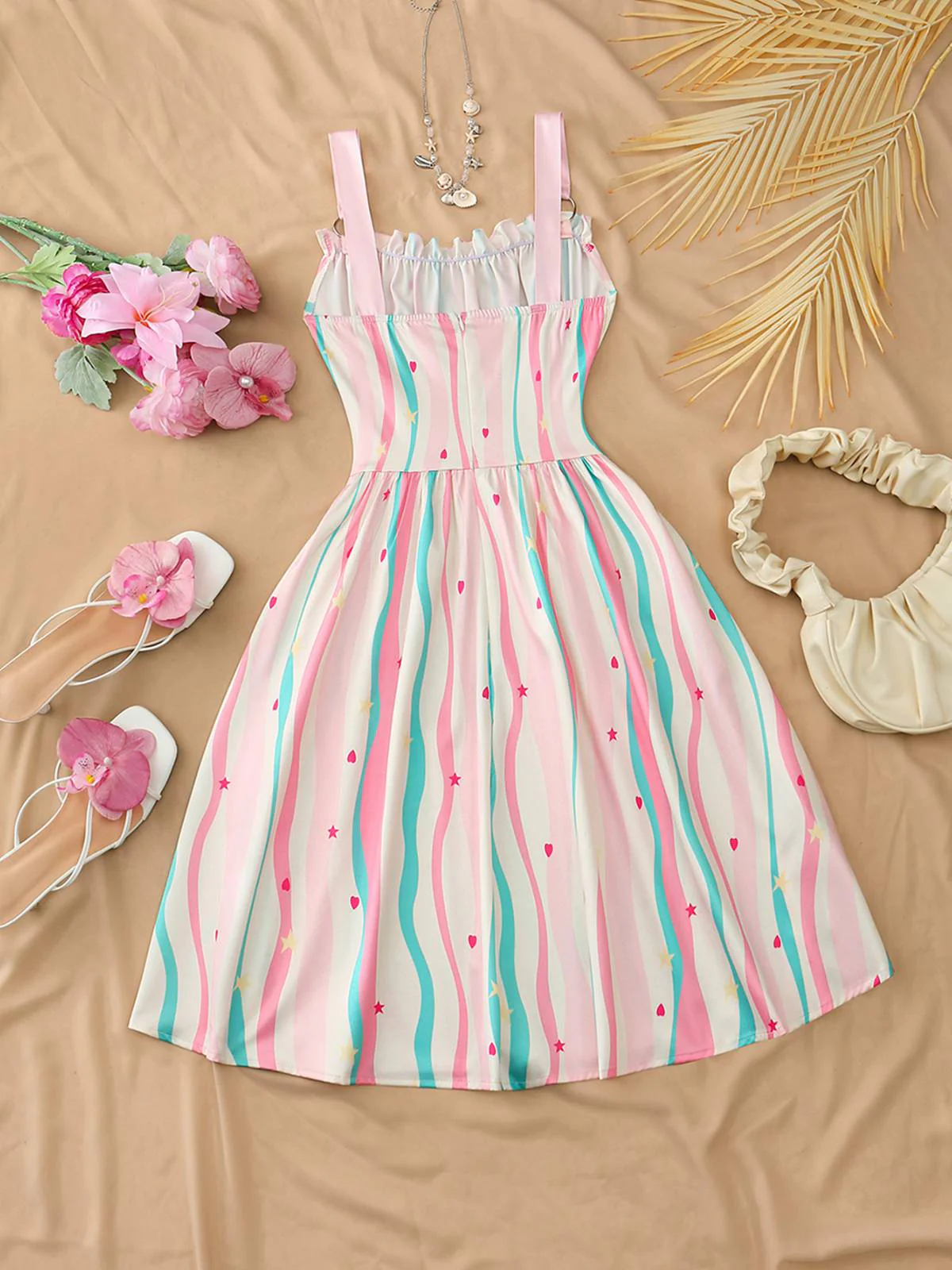 Robe Midi Bretelles Fleur Rose Années 1950 - Image 18