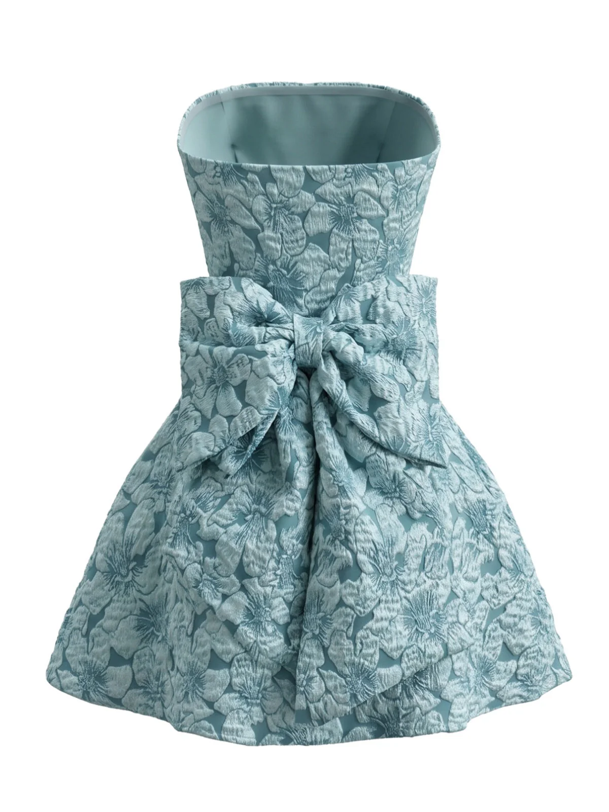 Robe Mini Bleue Sans Bretelles Jacquard Floral Années 60 - Image 3