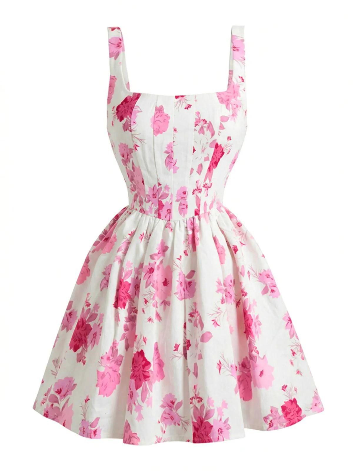Robe mini sans manches col carré rose 1950s - Image 2