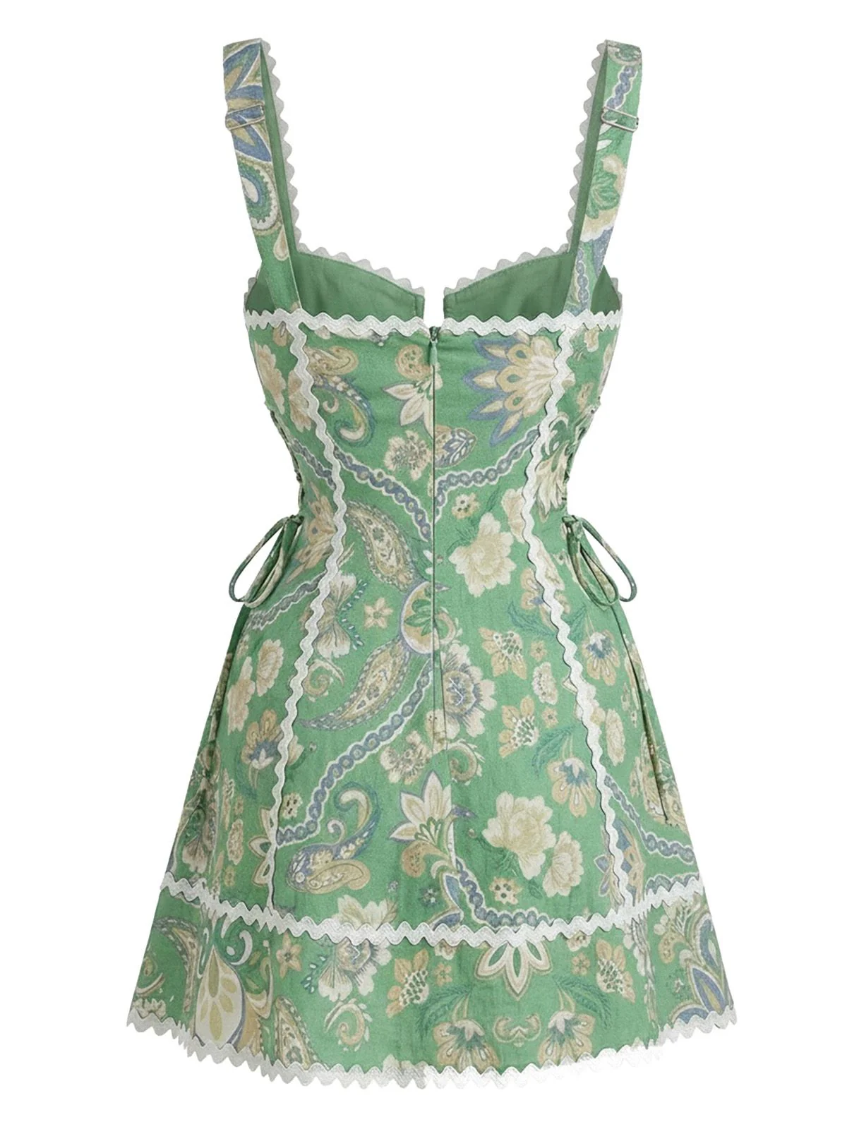 Robe Mini Verte Bohème à Bretelles Paisley Florale Années 1970 - Image 2