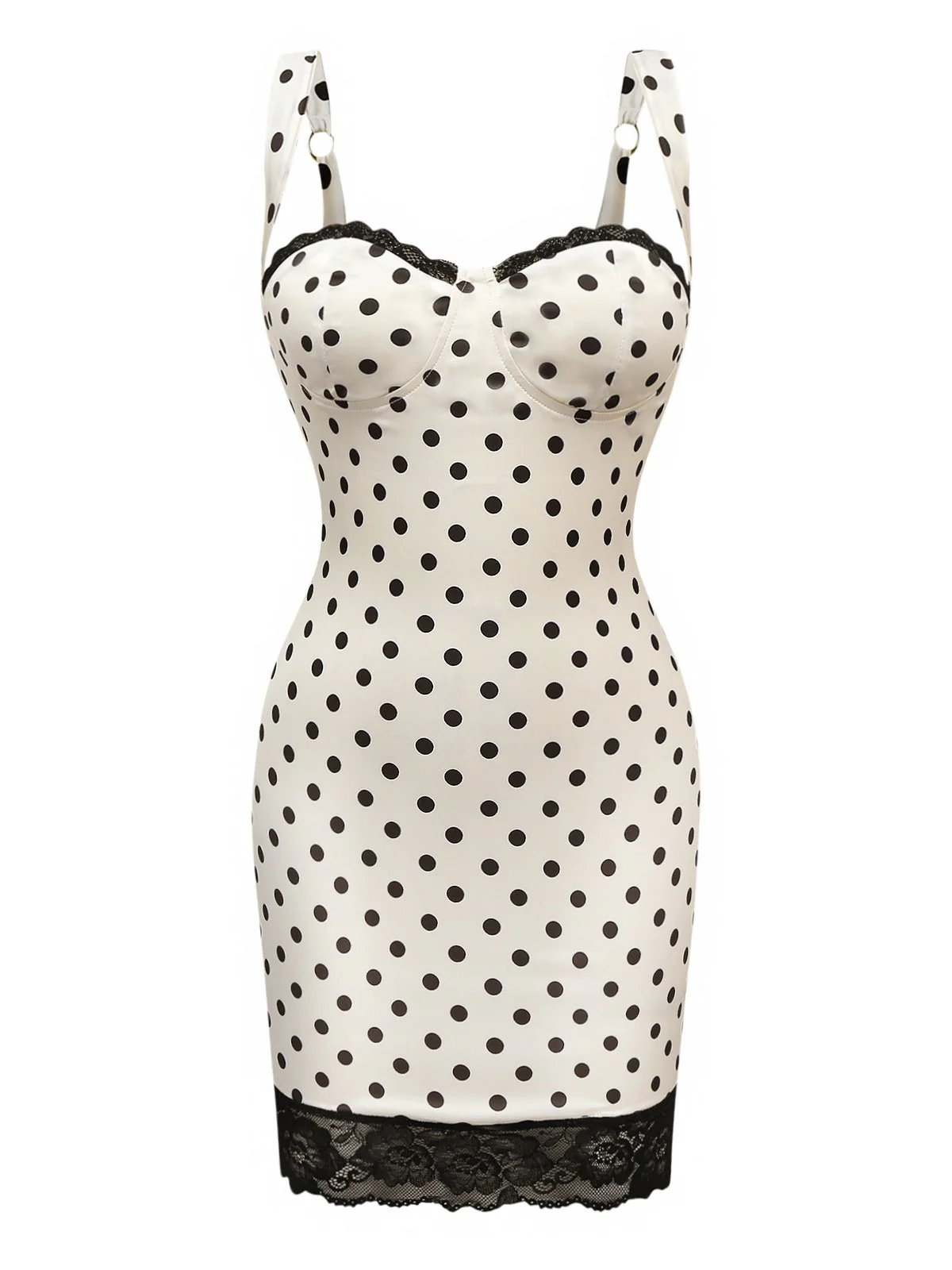 Robe moulante blanche à pois dentelle années 1960