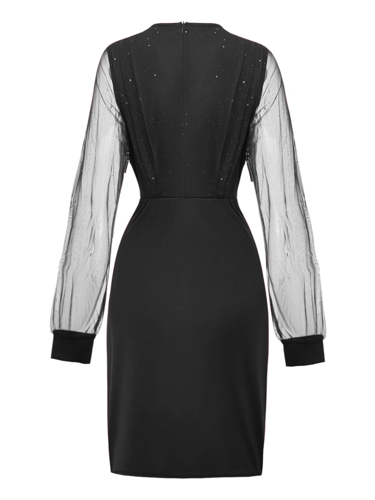 Robe moulante en résille paillettes unie et col en V années 1960 - Image 2
