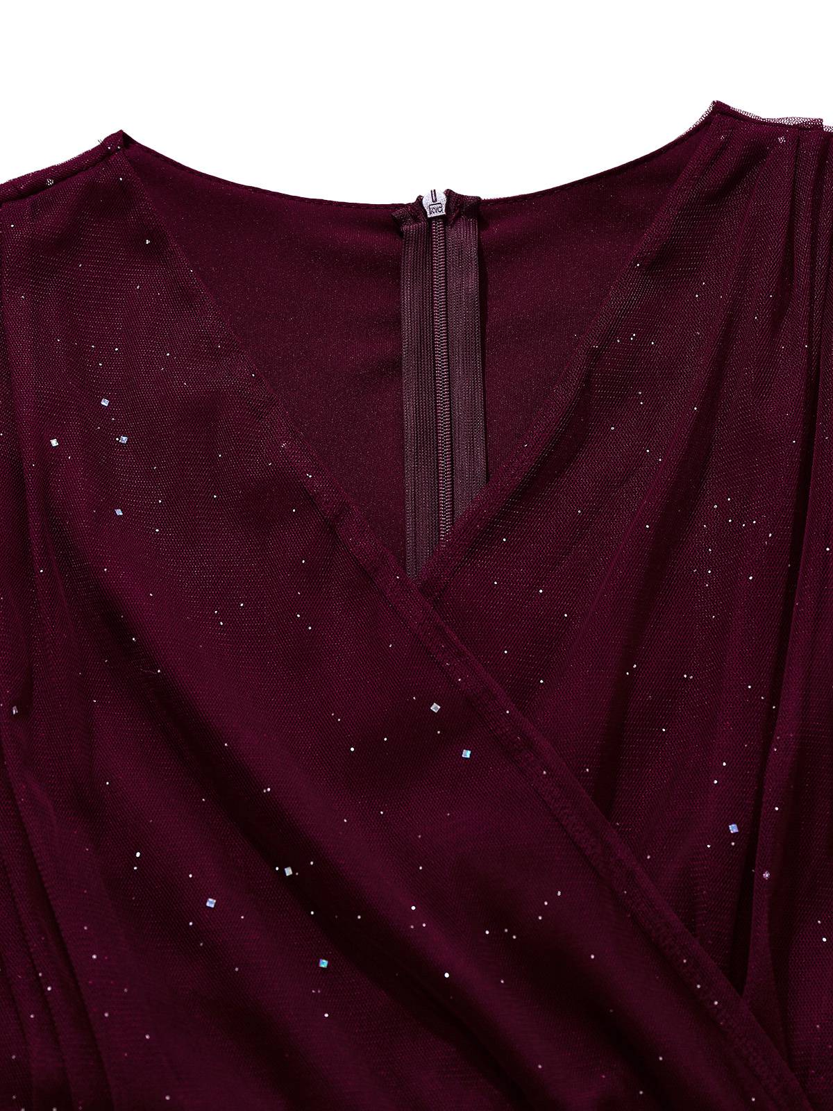 Robe moulante en résille paillettes unie et col en V années 1960 - Image 6