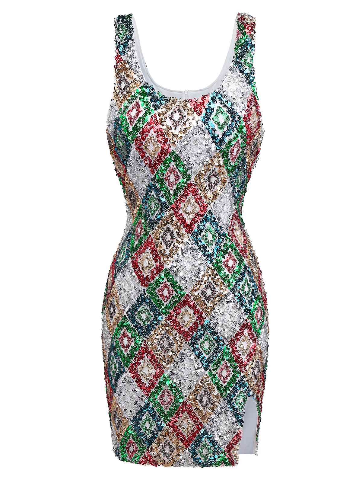 Robe moulante multicolore à paillettes Argyle des années 1970