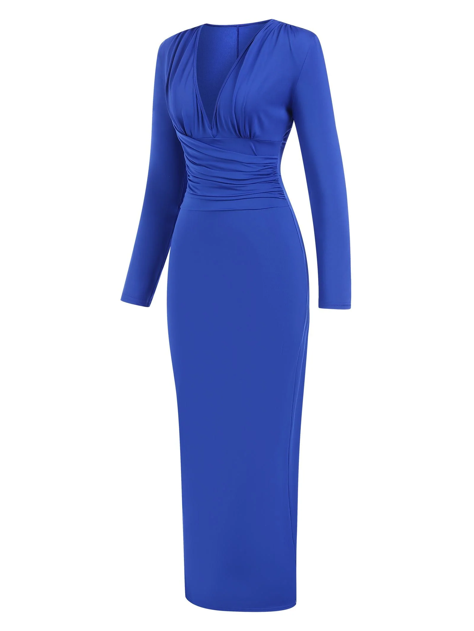 Robe moulante plissée unie à taille haute et col en V des années 1930 - Image 3