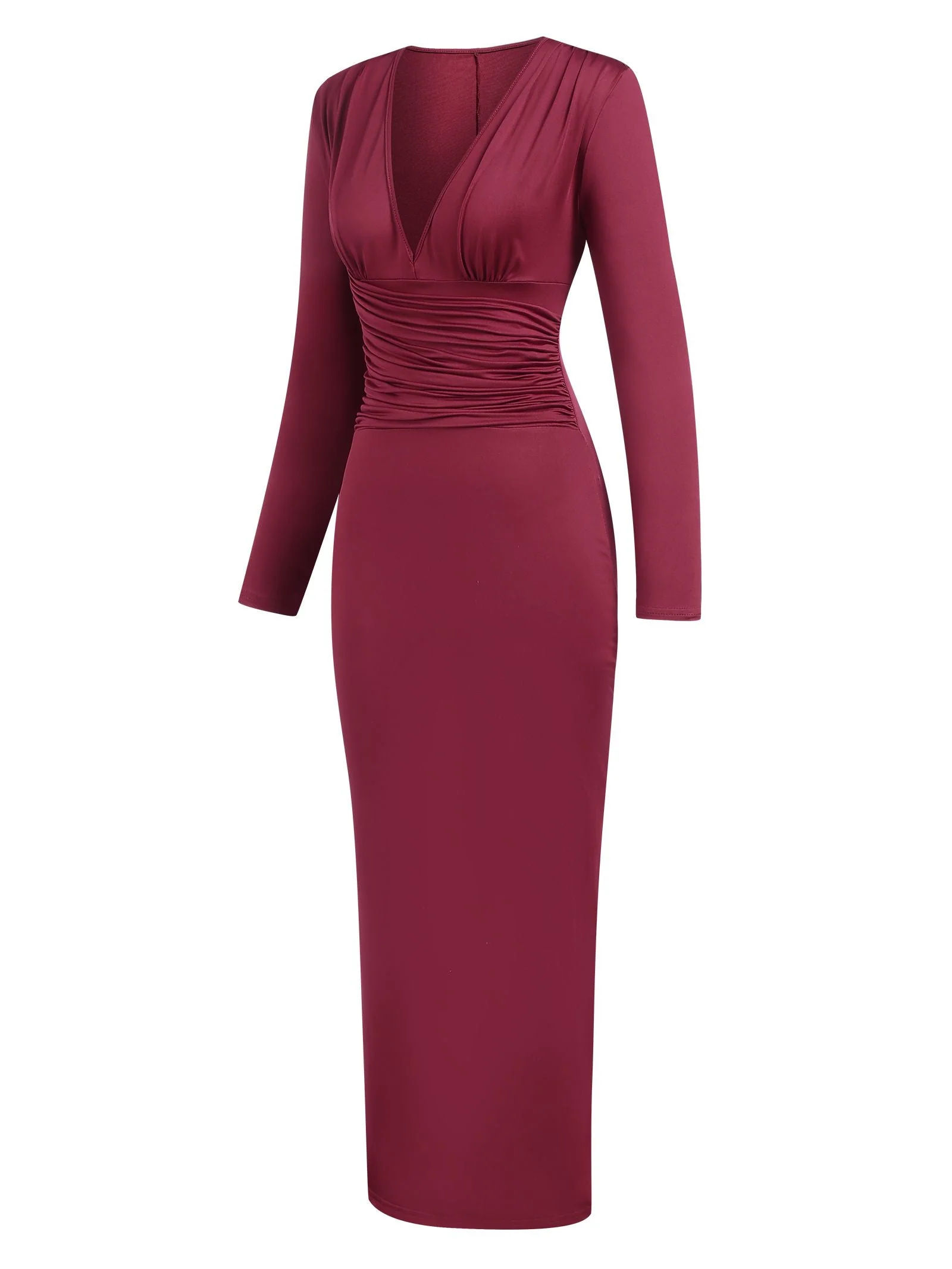 Robe moulante plissée unie à taille haute et col en V des années 1930 - Image 7