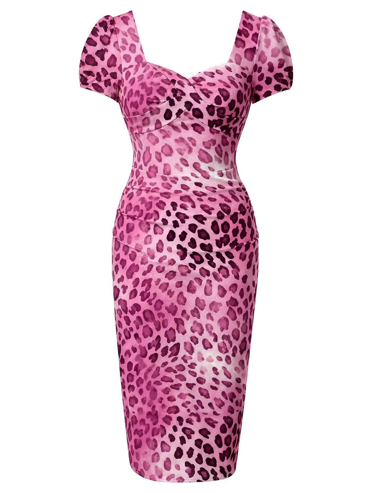 Robe moulante rose décolleté cœur et imprimé léopard années 1960 - Image 4