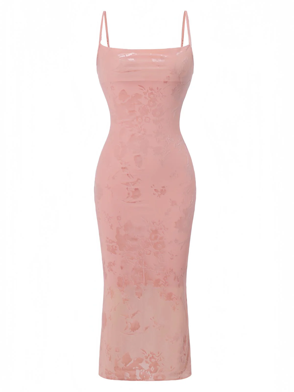 Robe moulante rose satin jacquard dos nu années 60 - Image 2