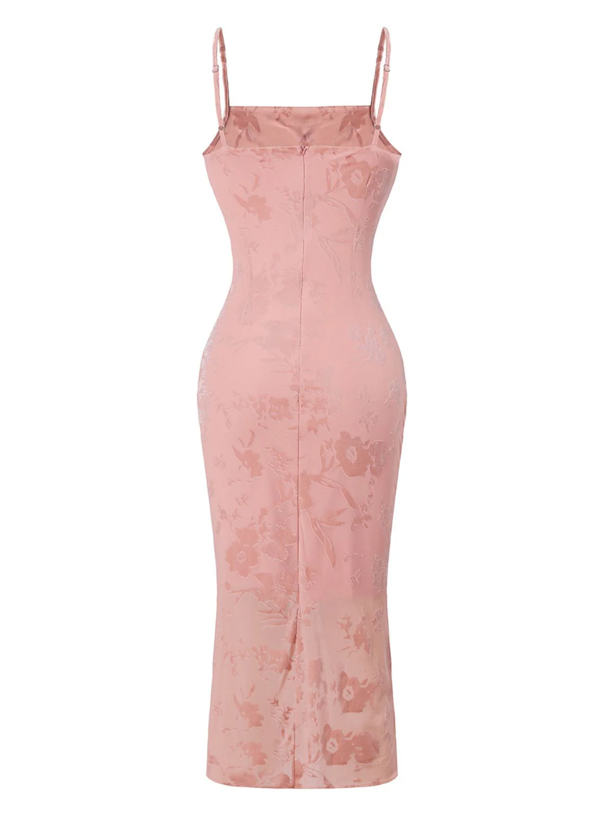 Robe moulante rose satin jacquard dos nu années 60 - Image 3