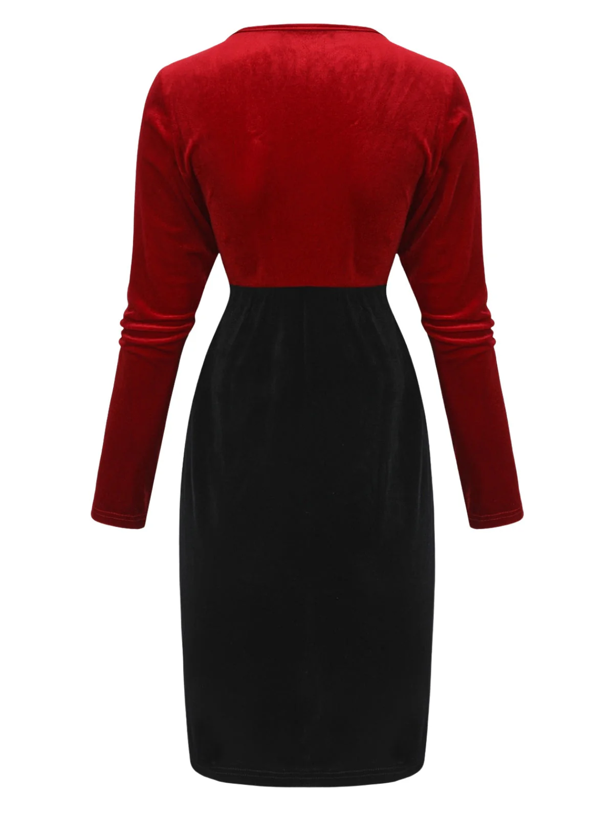 Robe moulanteen velours col en V torsadé rouge et noire des années 1960 - Image 3
