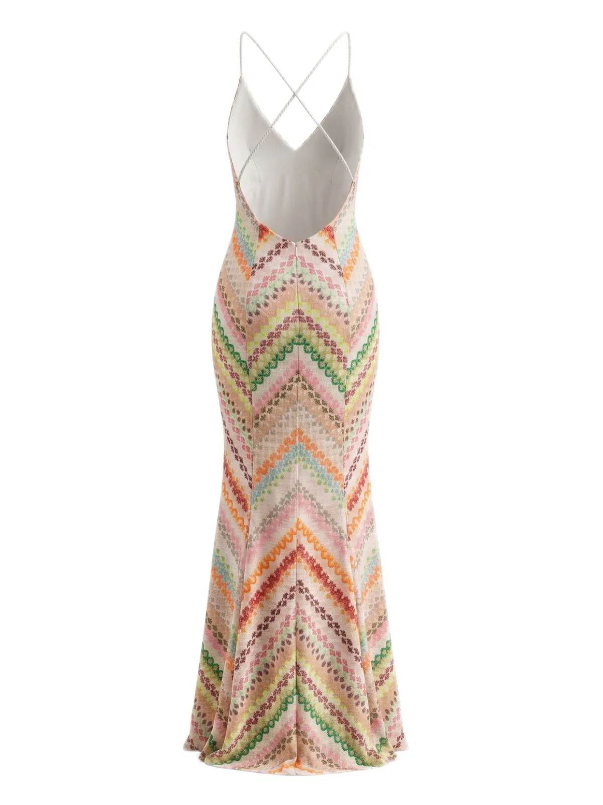 Robe Multicolore à Motif Chevron Dos Nu Maxi Années 1970 - Image 3