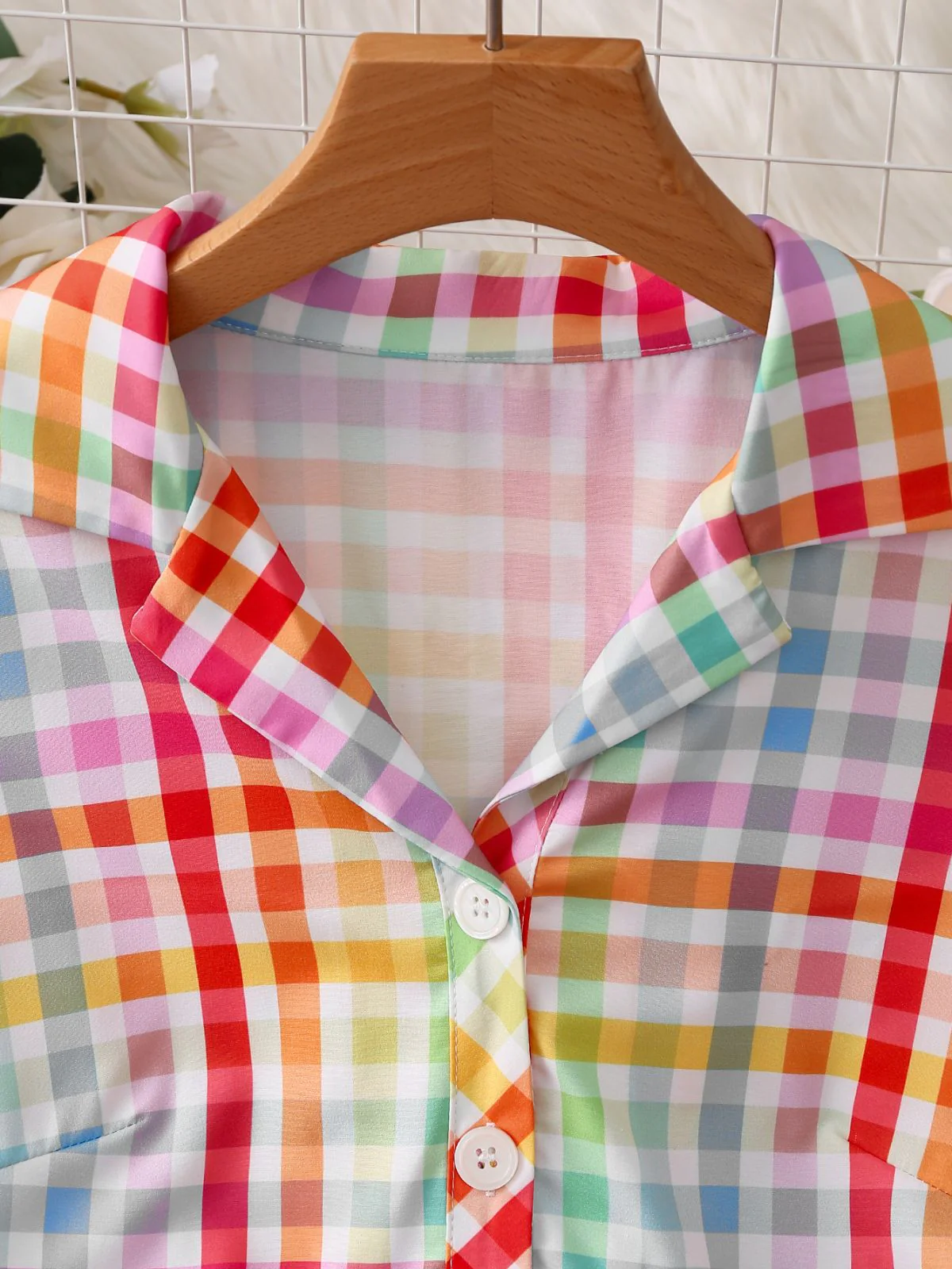 Robe multicolore carreaux revers et manches courtes années 1940 - Image 4