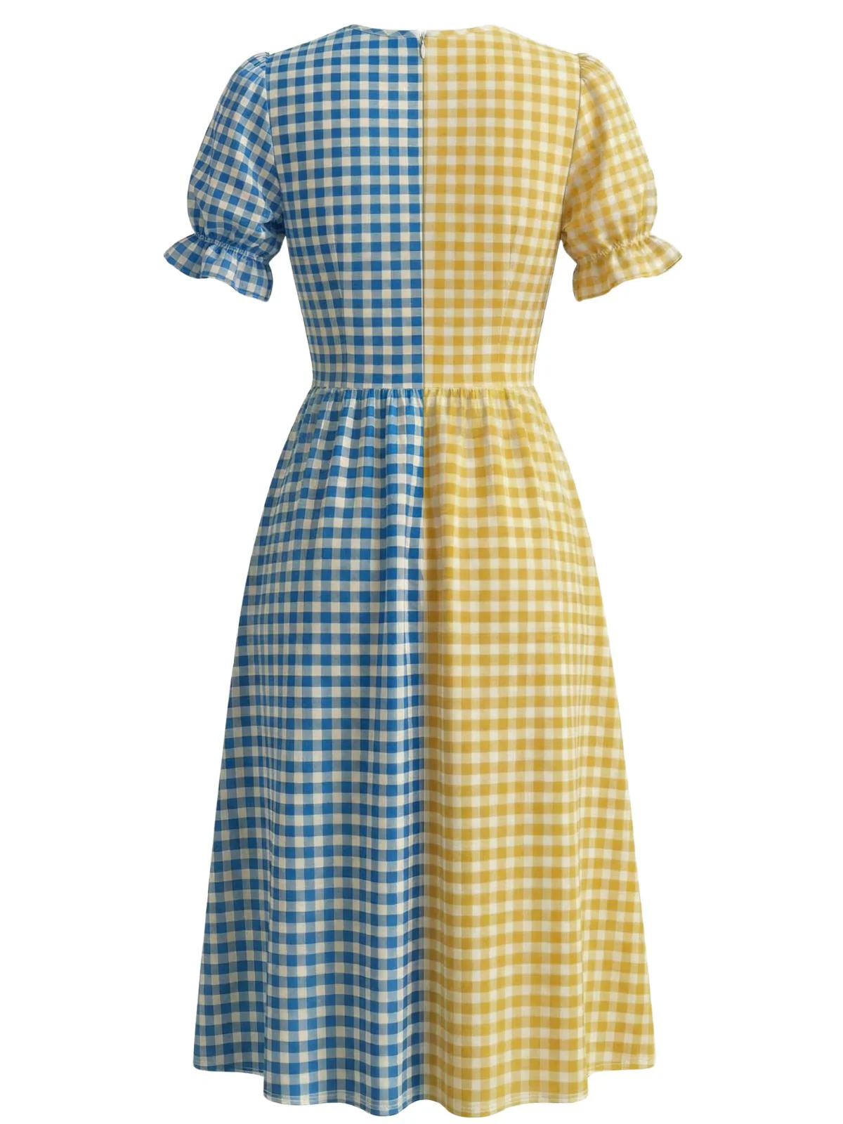 Robe Multicolore Col V Patchwork à Carreaux Années 1940 - Image 2