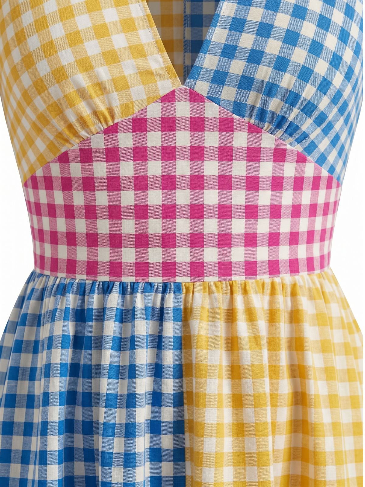 Robe Multicolore Col V Patchwork à Carreaux Années 1940 - Image 4