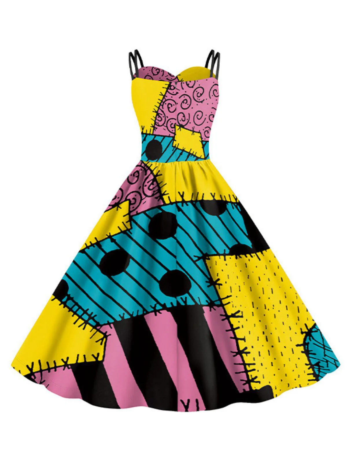 Robe multicolore Sally de L'Étrange Noël de Monsieur Jack des années 1950 - Image 5