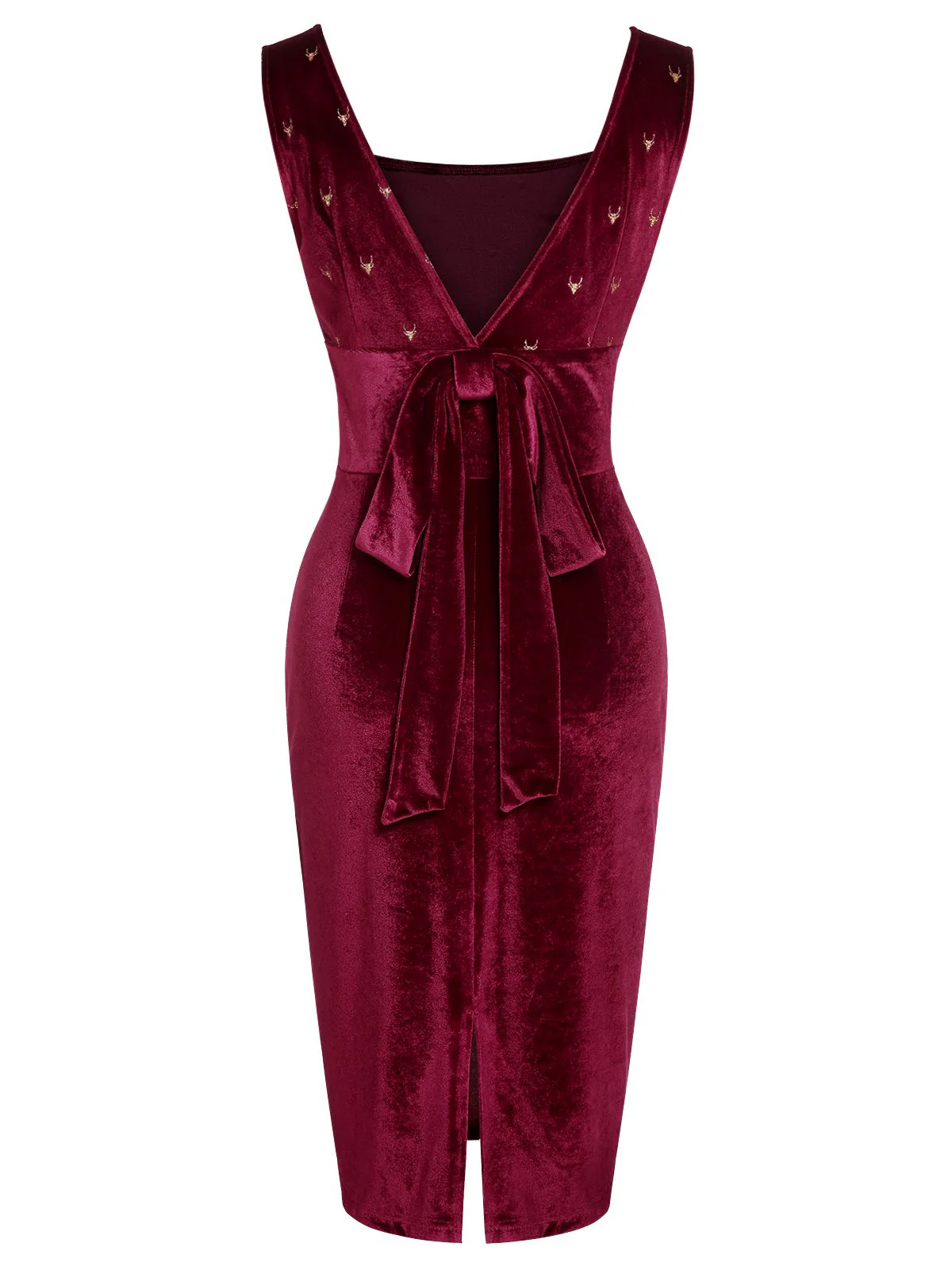 Robe à nœud en velours d'élan des années 1960 rouge vin - Image 5