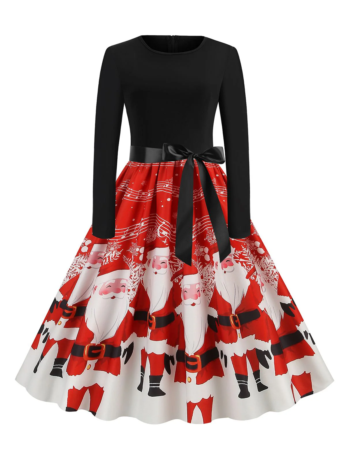 Robe noire à ceinture avec imprimé Noël des années 1950 - Image 8