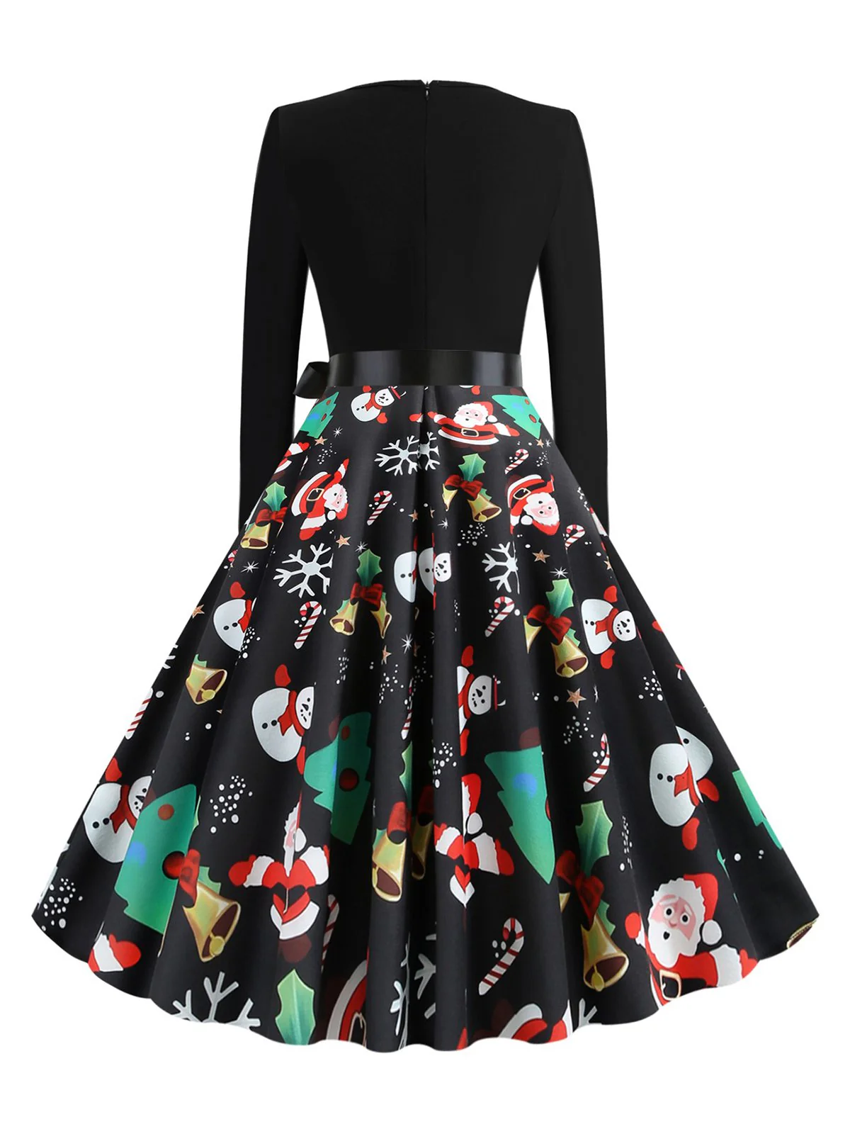 Robe noire à ceinture avec imprimé Noël des années 1950 - Image 7