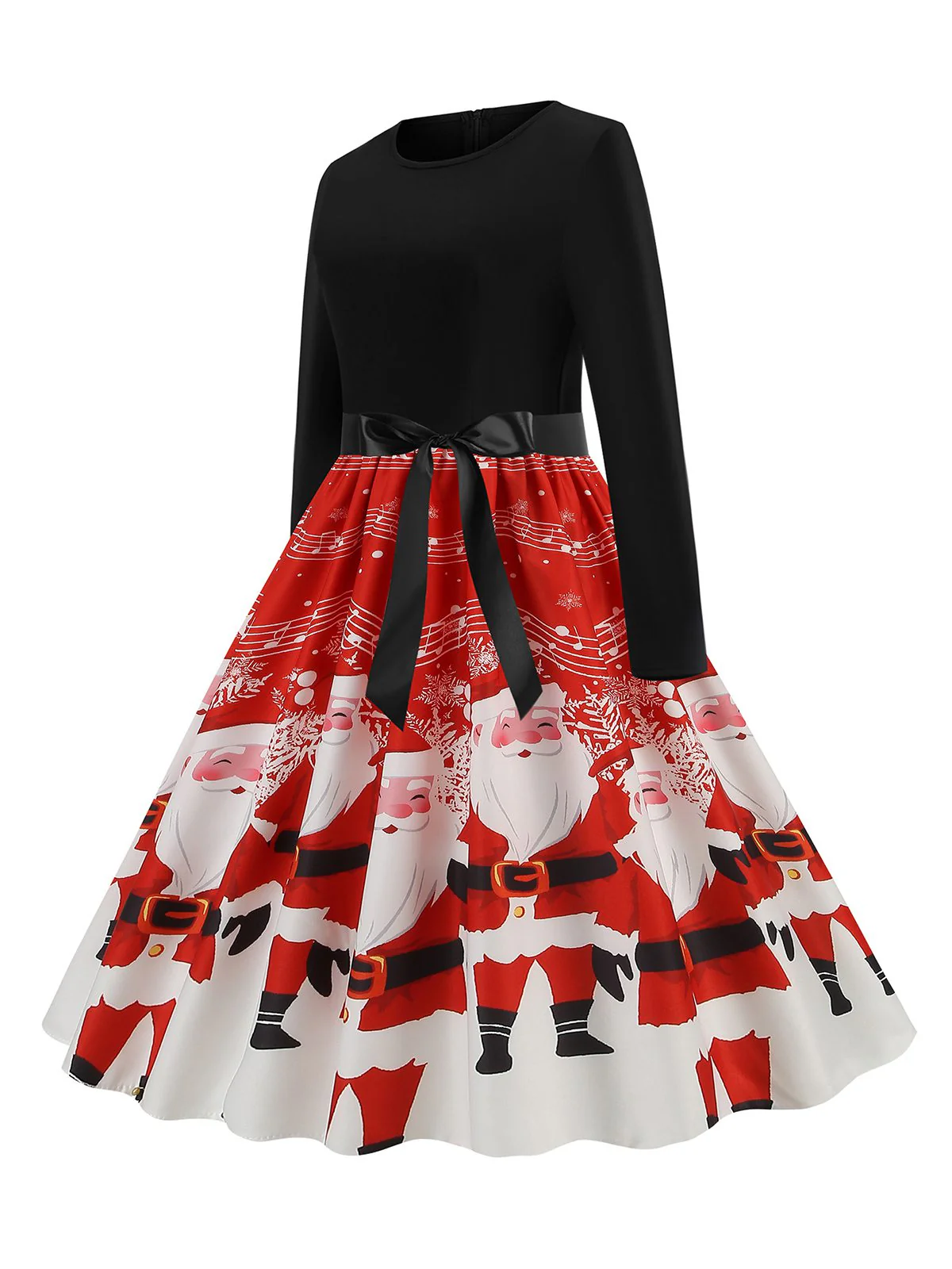 Robe noire à ceinture avec imprimé Noël des années 1950 - Image 9
