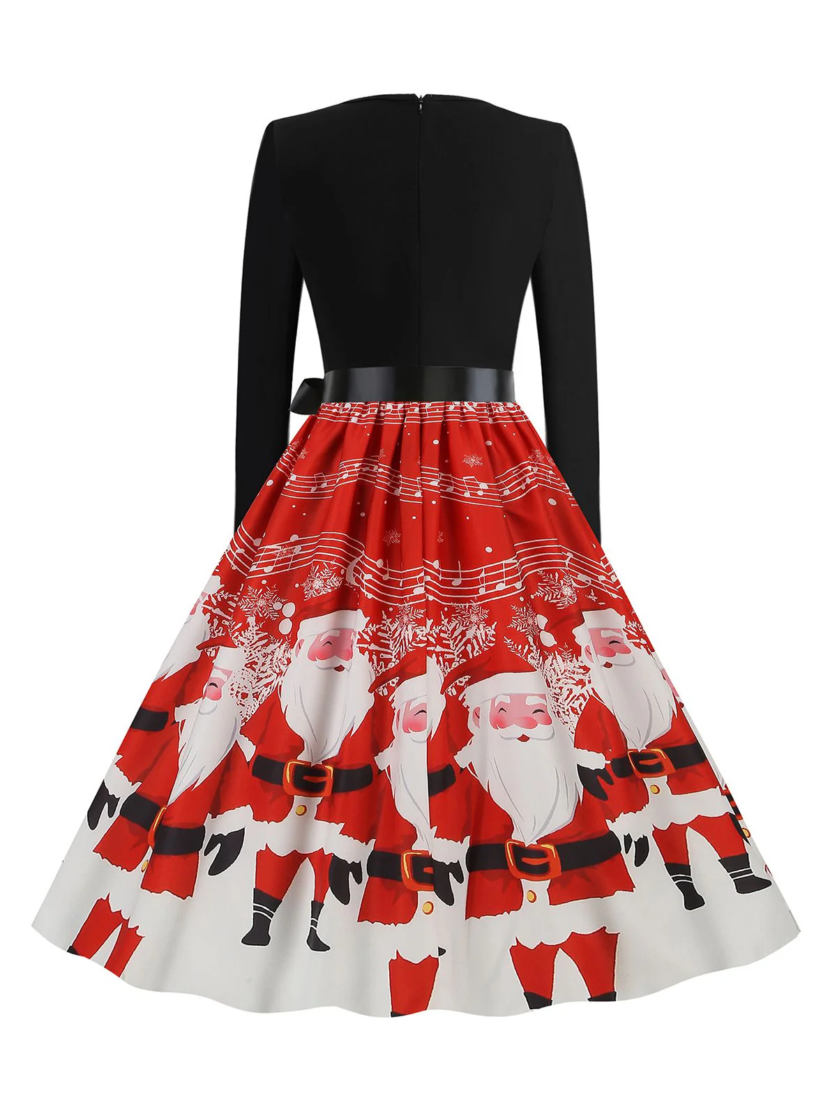 Robe noire à ceinture avec imprimé Noël des années 1950 - Image 10