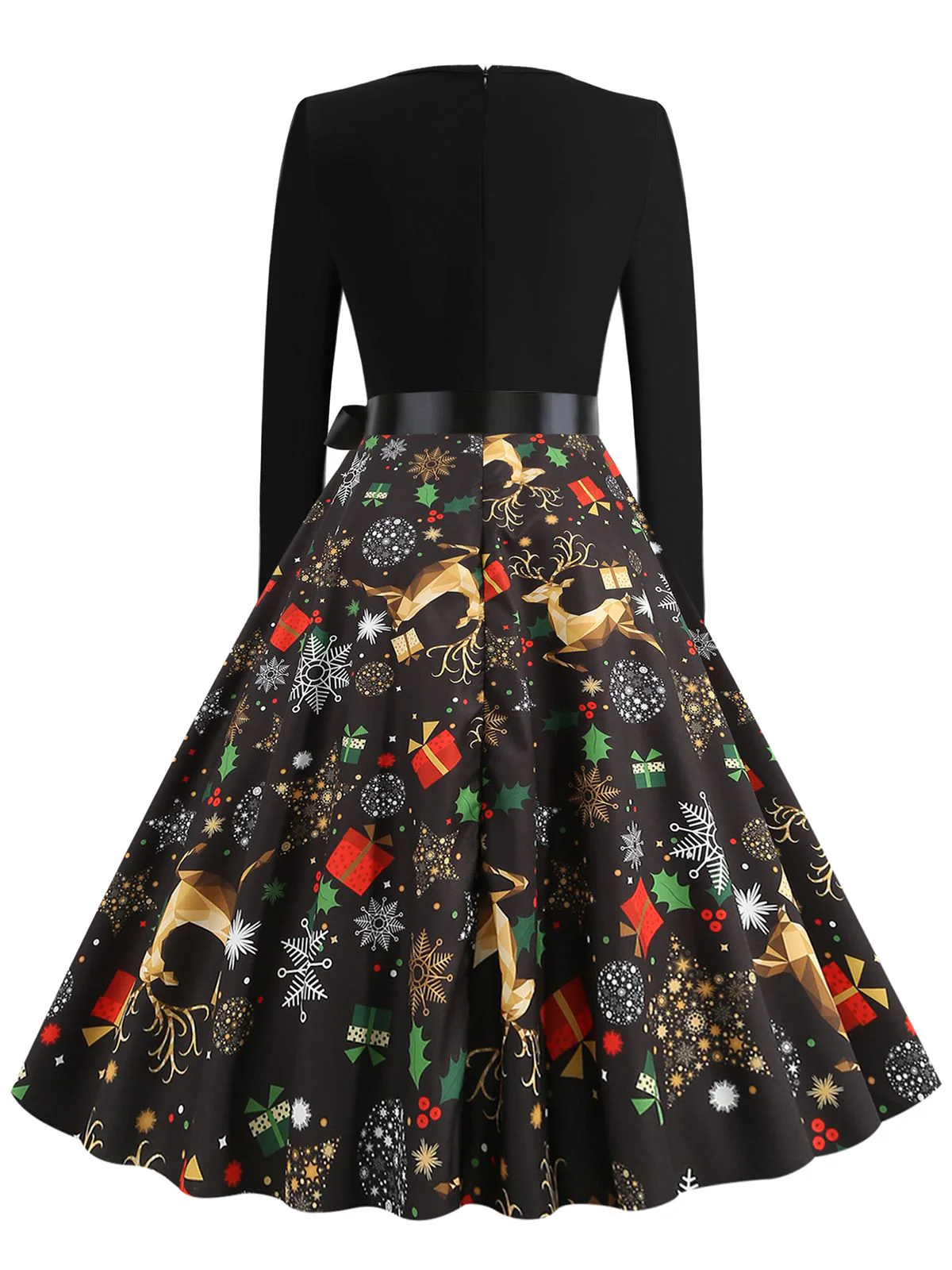 Robe noire à ceinture avec imprimé Noël des années 1950 - Image 3