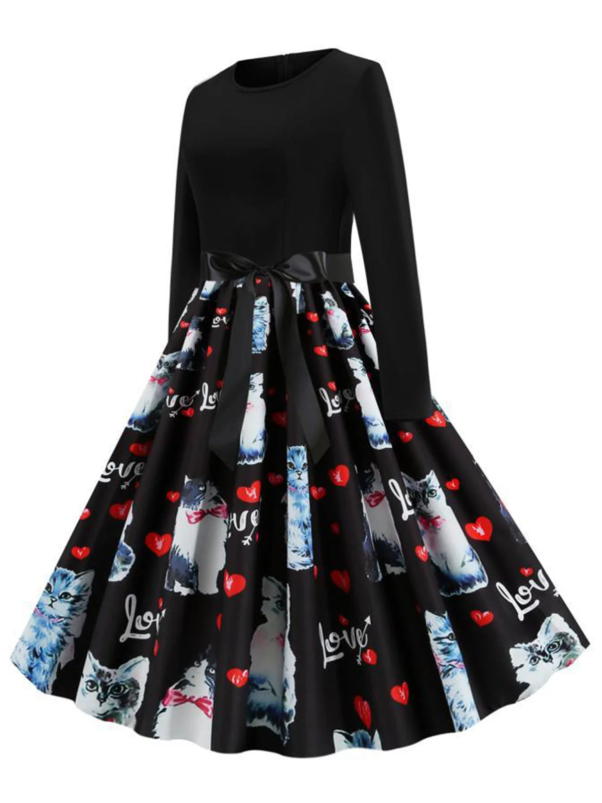 Robe noire à ceinture Chats et coeurs des années 1950 - Image 2