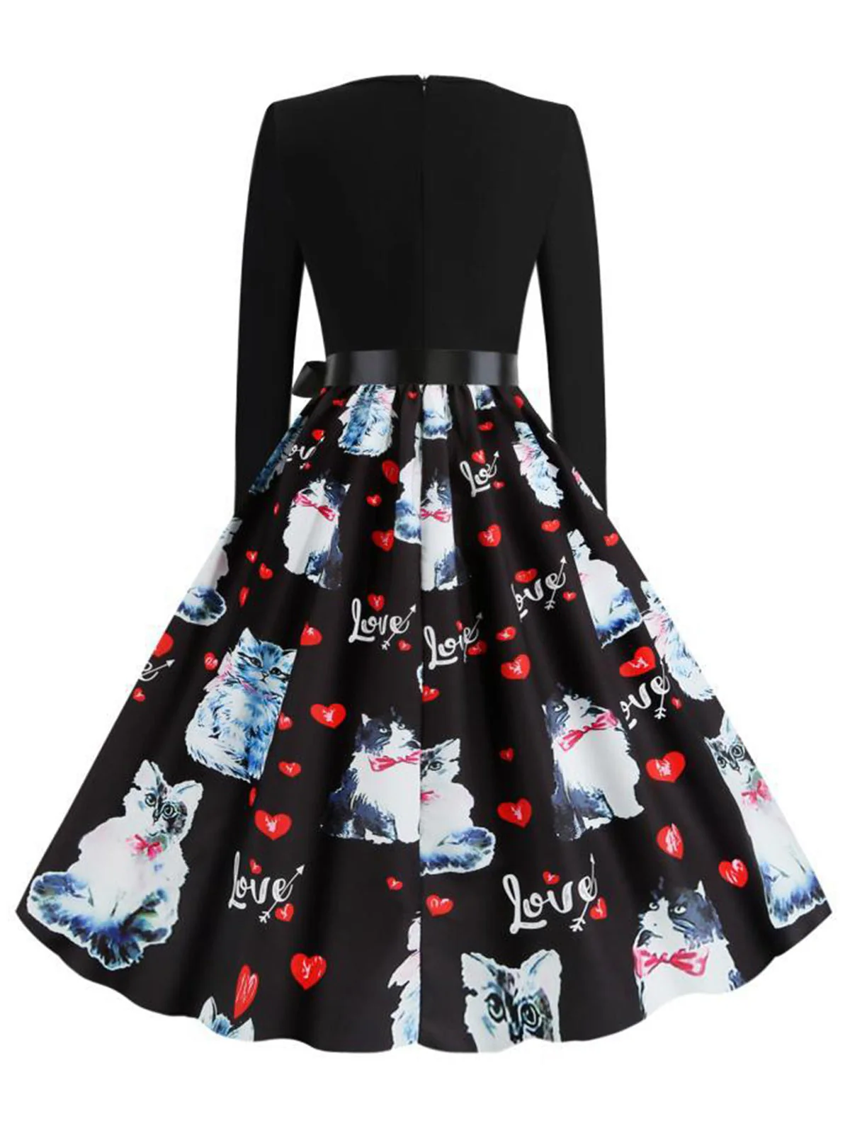 Robe noire à ceinture Chats et coeurs des années 1950 - Image 3