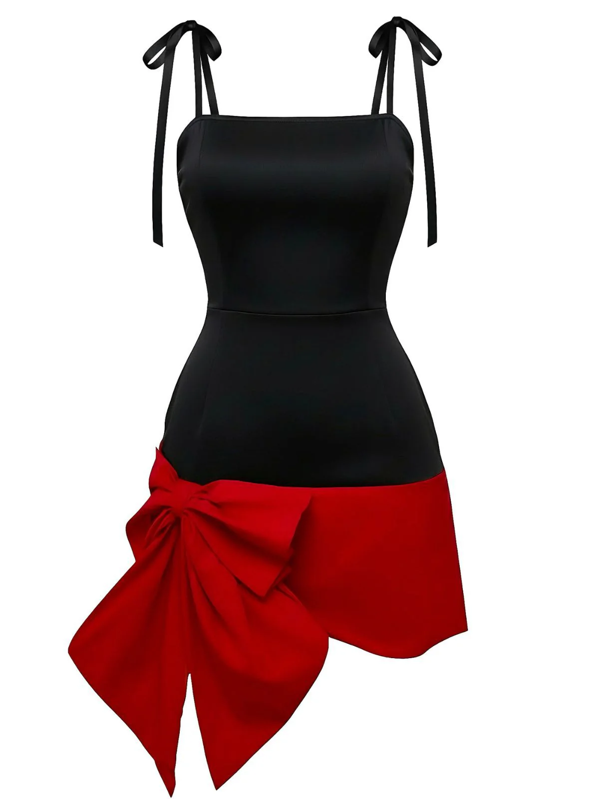Robe noire à col carré et nœud papillon rouge années 60 - Image 4
