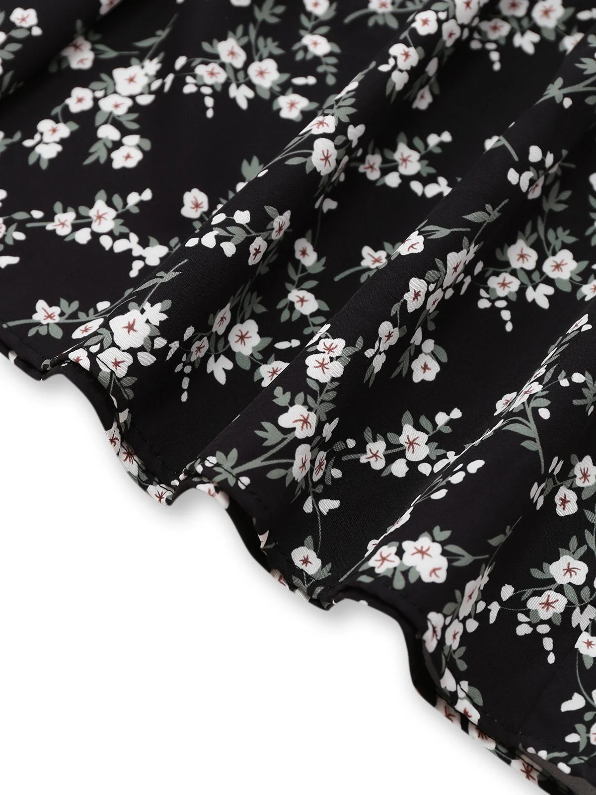 Robe noire à fleurs manches bouffantes à col en V années 1940 - Image 6