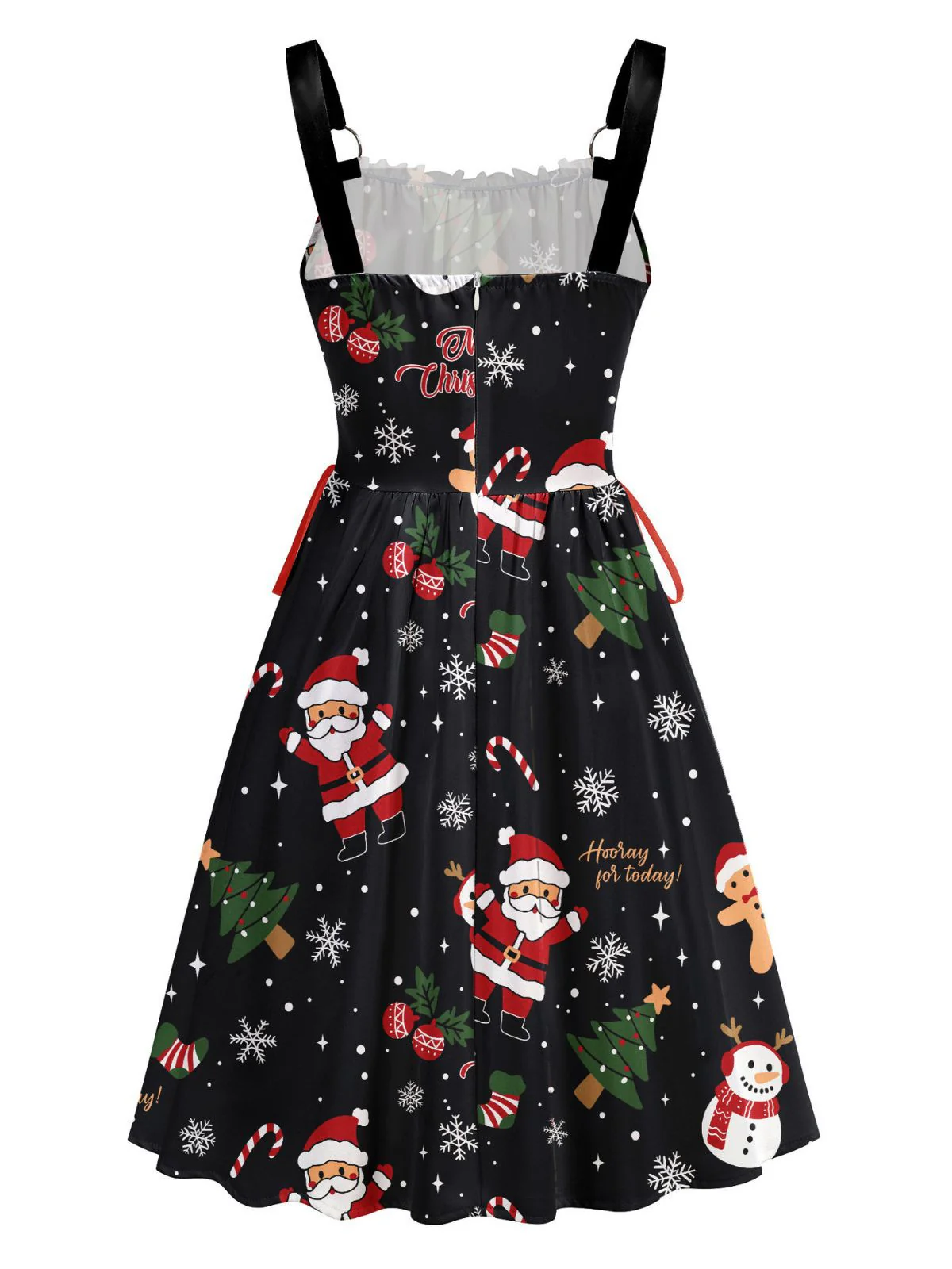 Robe noire à lacets imprimée Noël années 1950 - Image 3