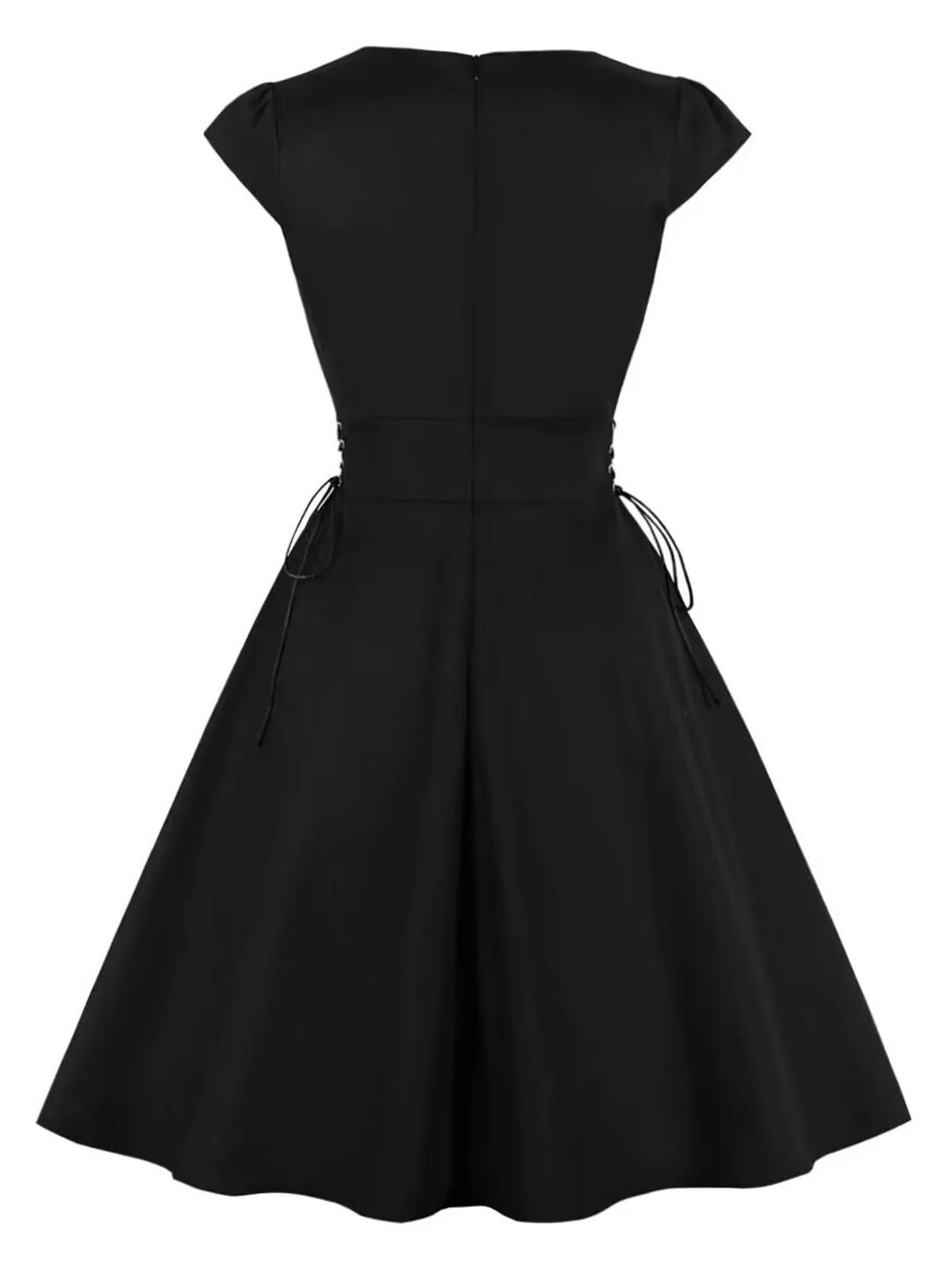 Robe noire à lacets pour Halloween avec motif chauve-souris des années 1950 - Image 2