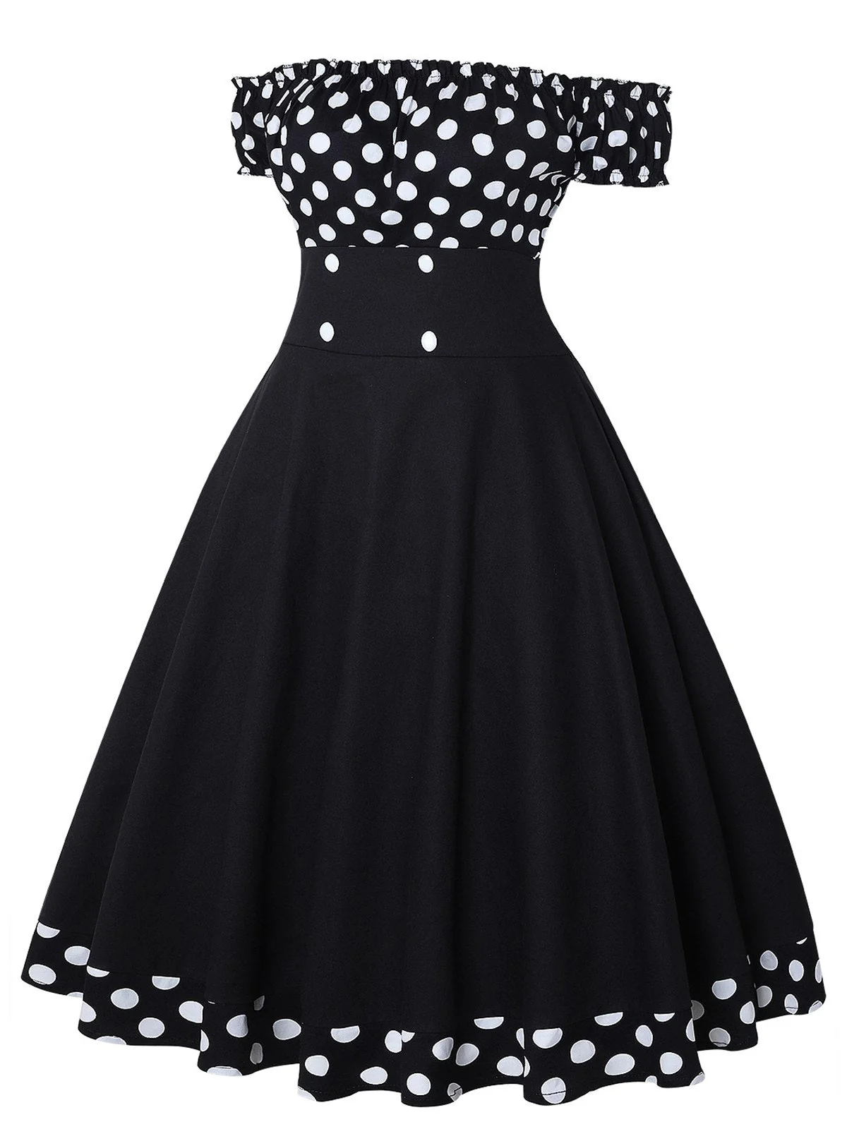 Robe noire à pois épaules dénudées des années 1950 - Image 2