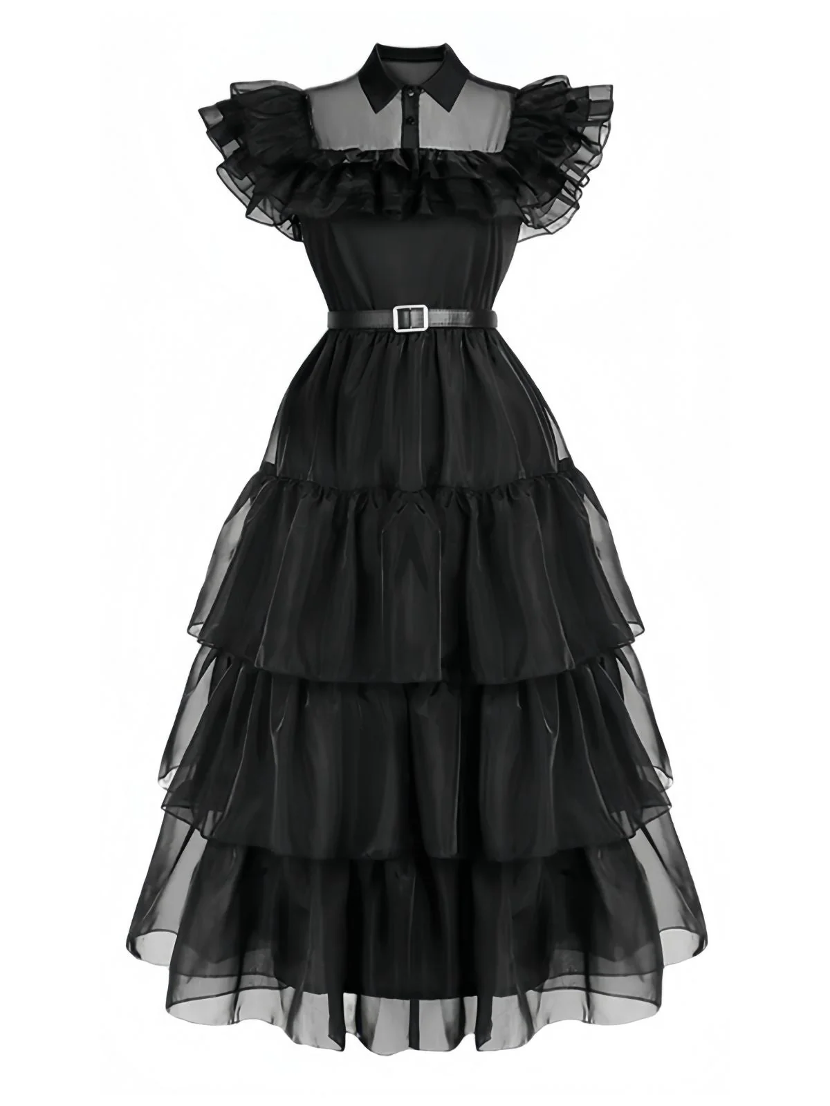 Robe noire à volants en organza Wednesday Halloween des années 1950