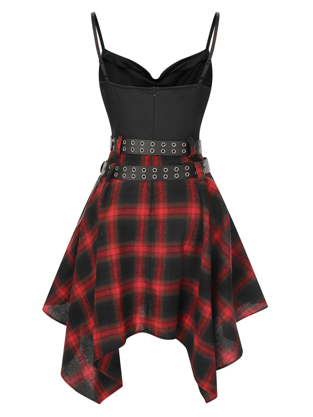 Robe noire à carreaux vichy et col bénitier des années 1970 - Image 4