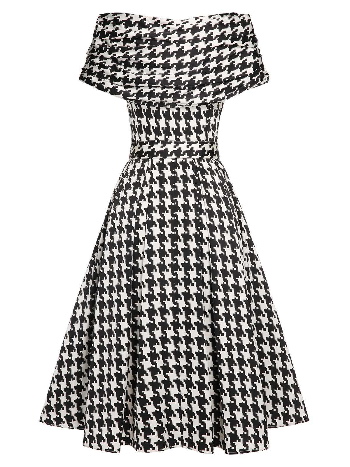Robe noire ceinturée à manches courtes et pied-de-poule des années 1950 - Image 4