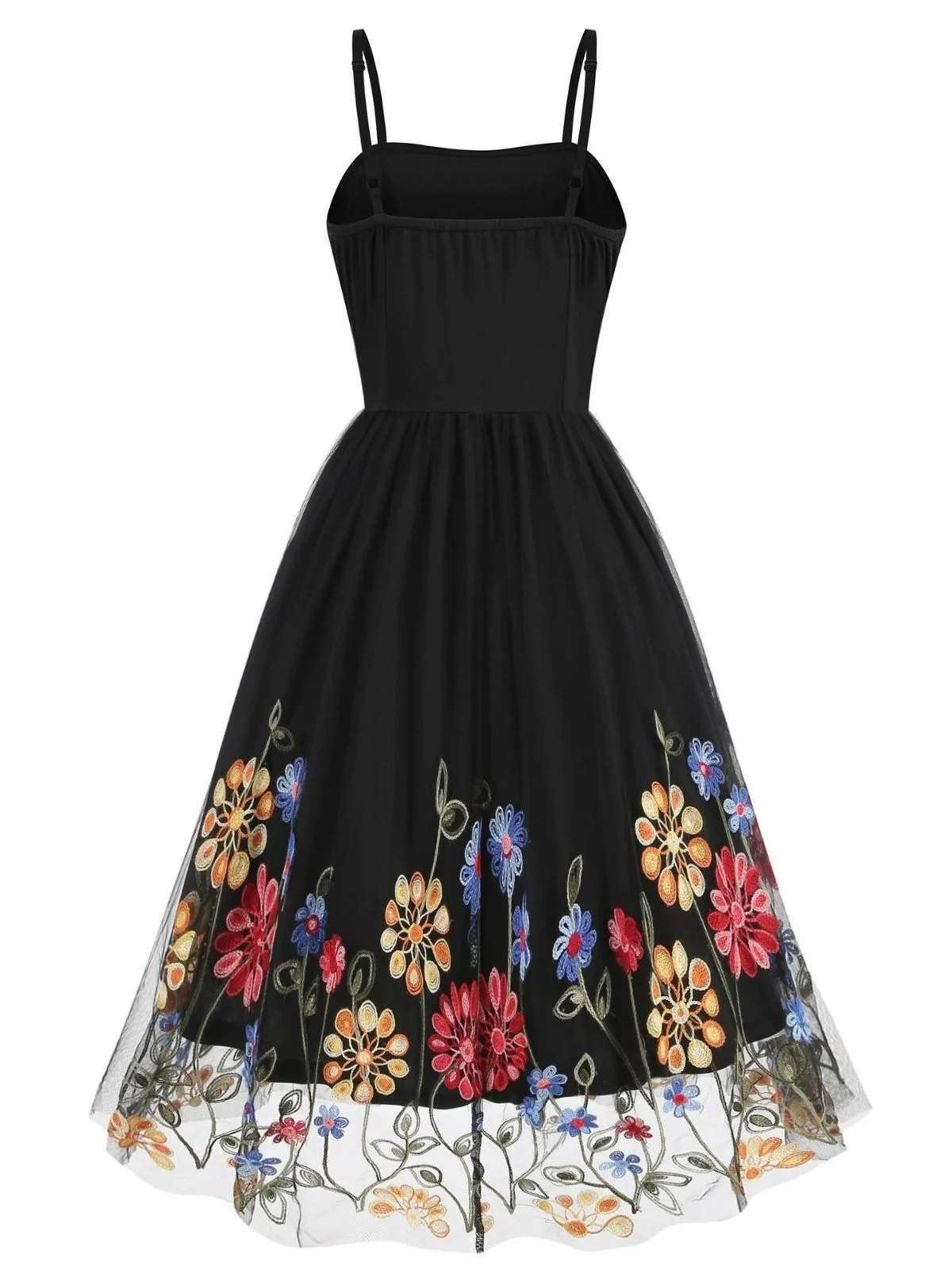 Robe noire en maille brodée de fleurs des années 1950 - Image 3