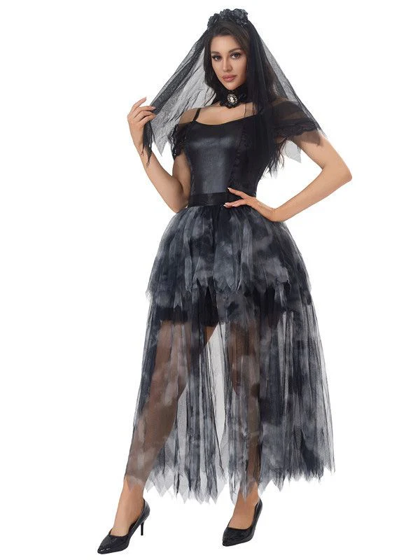 Robe noire en tulle mariée fantôme Halloween années 1970 - Image 3
