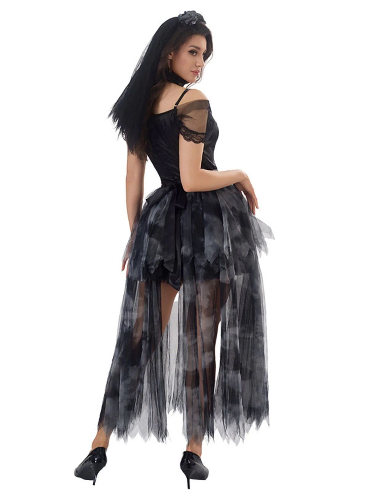 Robe noire en tulle mariée fantôme Halloween années 1970 - Image 7
