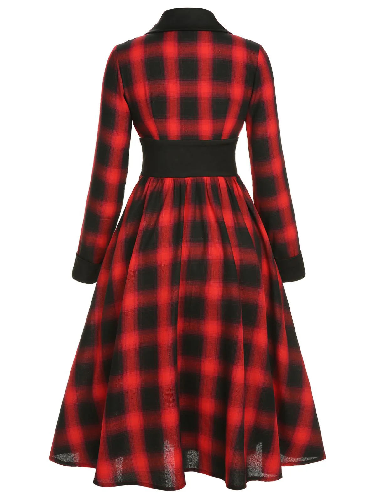 Robe noire et rouge à revers boutonné à carreaux vichy des années 1950 - Image 4