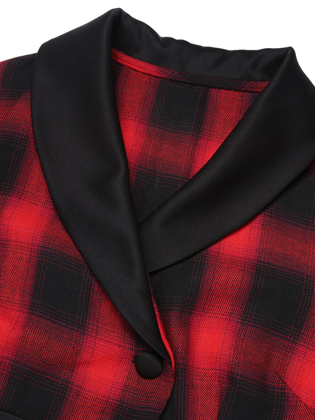 Robe noire et rouge à revers boutonné à carreaux vichy des années 1950 - Image 5