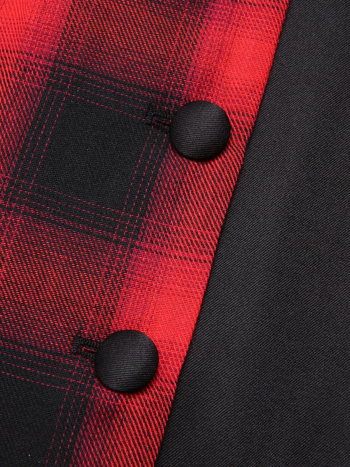 Robe noire et rouge à revers boutonné à carreaux vichy des années 1950 - Image 7