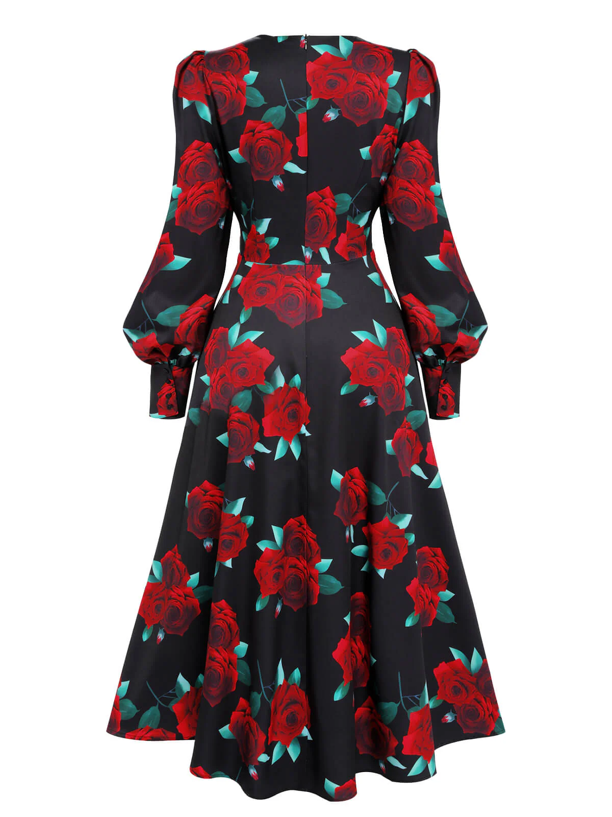 Robe noire à lacets à manches lanterne rose des années 1940 - Image 4